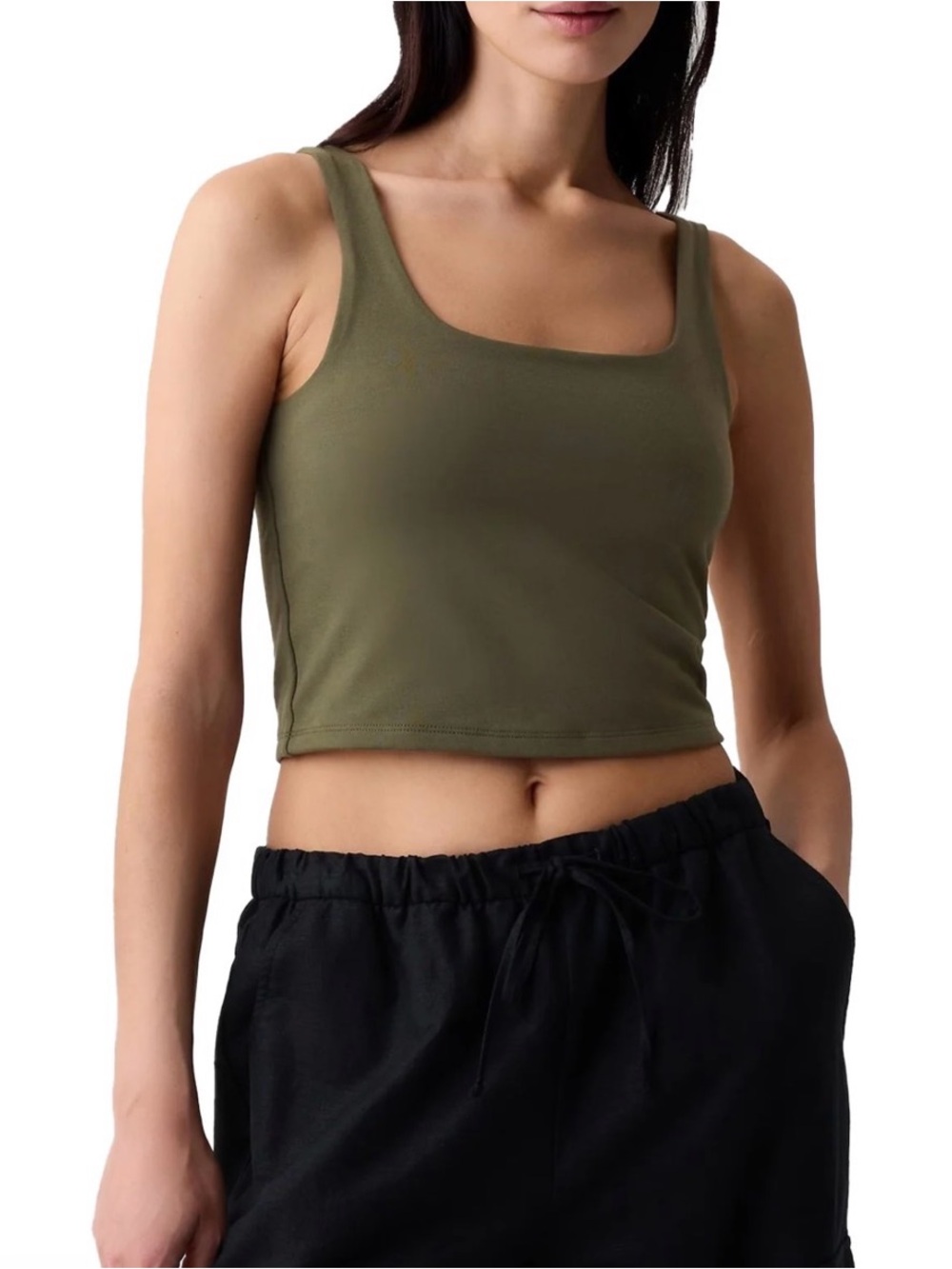 Gap Compact Jersey Cropped Tank Top Olive Night